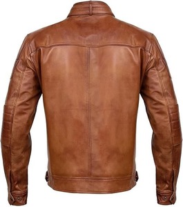 แจ็คเก็ตหนังแท้สีน้ำตาลสำหรับผู้ชาย แบบสั่งทำขายส่ง แจ็คเก็ตสไตล์ไบค์เกอร์ แจ็คเก็ตคาเฟ่เรเซอร์ หนังแกะ ทรงเข้ารูป - Product Image 4