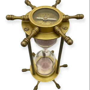<b>Antique</b> Nautical Sand Timer <b>Compass</b> High Quality Polished Metal Traditional Home Office Clock KHF ENTERPRISES ST_46 Wholesale - Product Image 1