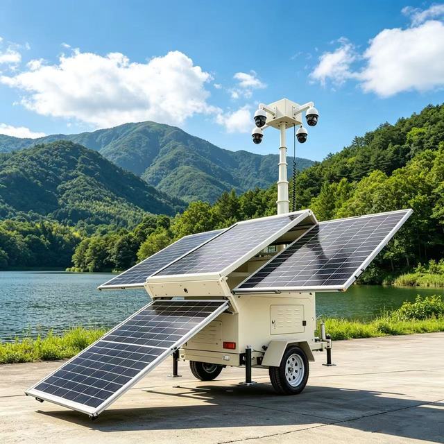 CCTV Camera Systems Solar Mobile Tower 9M With Monitoring Eco-Friendly Trailer for Outdoor Event Construction