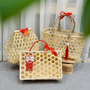 Panier-cadeau en bambou le plus vendu avec couvercle et 2 poignées, couleur personnalisée disponible, artisanat en osier, artisanat vietnamien - Product Image 2