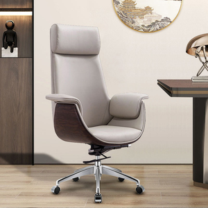 Silla de Oficina Ejecutiva Ergonómica de Respaldo Alto, Diseño Moderno en Color Marfil, Cuero PU y Malla, Altura Ajustable, Base Giratoria de Acero - Product Image 1
