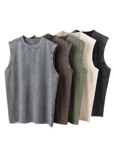 Gilets pour hommes personnalisés, streetwear, haut de gamme, 120 g/m², 100 % coton, respirant, blanc, surdimensionné, délavé à l'acide, vintage, t-shirt - Product Image 4