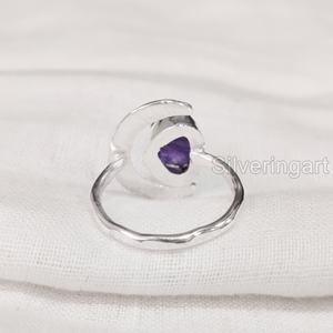 Rough Stone Jewelry Womens <b>Ring</b> Natural Amethyst Gemstone February Birthstone Crescent Moon <b>Adjustable</b> 925 <b>Sterling</b> <b>Silver</b> <b>Ring</b> - Product Image 5