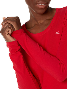 T-shirts rouges pour femmes sur mesure, t-shirts pour femmes bon marché, vêtements décontractés, tissu doux, t-shirts à manches longues - Product Image 2