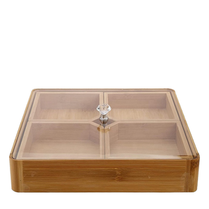 Premium 4-Compartment Beech Wood <b>Snack</b> <b>Box</b> with Lid & Handles - Decorative Wooden Nuts & Sweets Serving Tray - Product Image 5