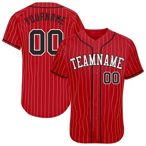 Ropa de equipo personalizada superventas, camiseta de béisbol auténtica en blanco y negro a rayas rojas y blancas personalizadas - Product Image 1