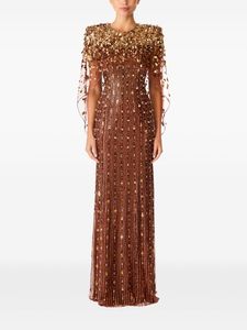 Vestido de fiesta de noche con cuentas marrones con cuello redondo largo Capas DE TRABAJO DE Patra Silueta recta con cuentas y lentejuelas para la fiesta - Product Image 4