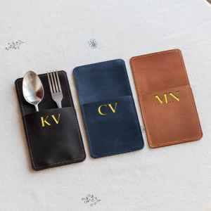 Porte-couverts en cuir de luxe, organiseur enroulable, durable, imperméable, antichoc, pochette pour ustensiles pour les voyages, les repas, les restaurants - Product Image 2