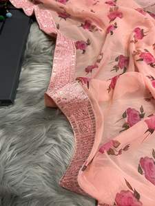 Buena calidad nuevo 2023 diseñador fiesta desgaste Georgette seda Saree con blusa con trabajo impreso Digital compras en línea India - Product Image 3