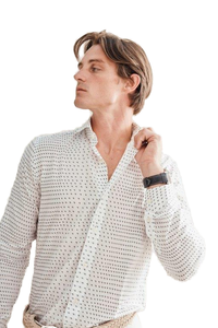 Camicia da uomo in cotone 100% 3D digitale stampata micro geometrica modello astratto seguendo il Made in Italy tradizione vintage - Product Image 2