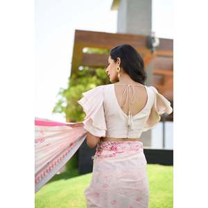 Sari de Chifón con Estampado Floral en Rosa Pastel para Primavera/Verano - Product Image 6
