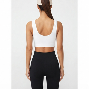 Soutien-gorge de sport pour femme avec logo personnalisé, maintien élevé, rembourré, blanc uni, pour yoga et fitness, en promotion 2026 - Product Image 2