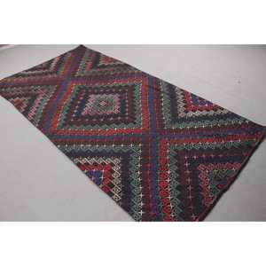 Alfombra Kilim Turca Vintage de 4,3x8,3 pies (131x252 cm), Alfombra de Lana Azul Sólida - Product Image 2
