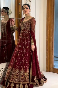 Lehenga Choli Anarkali en acrylique brodé lourd, style pakistanais de luxe, pour femme, tenue de soirée, look mariée, pour toutes les saisons - Product Image 2