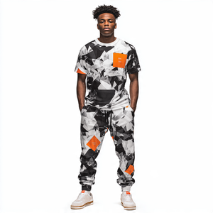 Wholesale Mens Cotton T Shirt Tracksuit Set | Breathable Printed Tee and Sweatpants | Sportswear for Training T-Tracksuit - Product Image 5