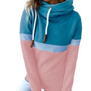 Pull à col montant pour femme, automne et hiver, couleur unie, panneau contrasté, cordon de serrage, manches longues, sweat-shirt décontracté - Product Image 1