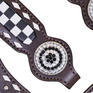 Ensemble de têtière et collier de poitrine en dentelle tressée Western Horse à carreaux noirs et blancs Vente en gros du fabricant - Product Image 4
