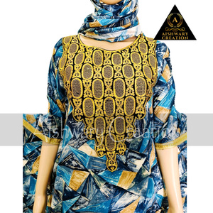 Modest Casual Abaya <b>Kaftan</b> Rayon Printed Fast Colors Breathable Fabric With Golden Lace Scarf Middle East African Culture - Product Image 6