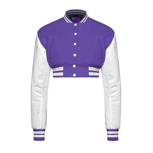 Chaquetas universitarias recortadas para mujer, nuevo diseño 2025, cuello levantado, Mangas de cuero acolchadas, relleno de algodón, chaqueta universitaria corta para mujer - Product Image 2