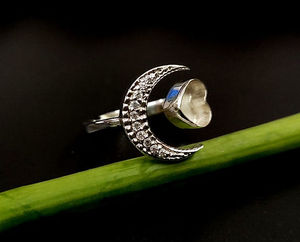 925 Sterling Silver Heart Shape Crescent Moon <b>Blank</b> Bezel Setting <b>Ring</b> Good For Ashes & Resin Work Breastmilk Keepsake Jewelry - Product Image 2