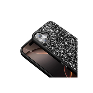 Coque de protection en silicone noir de luxe pour iPhone 16 Plus, style 'INS' avec strass brillants et anti-traces de doigts - Product Image 6