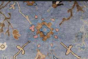 Tapis de style turc noué à la main Oushak bleu 9x12, tapis modernes Oushak colorés personnalisés disponibles - Product Image 4