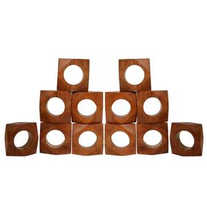 Lot de 12 élégants ronds de serviette en bois vintage avec porte-serviettes en bambou pour les fêtes de mariage et le décor de table à dîner - Product Image 1