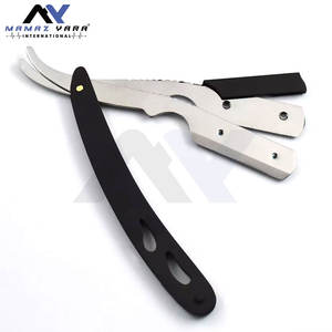 Rasoir de rasage de cheveux de barbier professionnel avec rasoir de couteau pliant à bord droit Swing Lock en noir et argent - Product Image 4