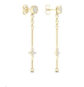 Modern Minimalist Fleur Disc <b>Threader</b> <b>Earrings</b> with White Gold Diamond Statement Fashion Jewelry for Engagement Party Occasions - Product Image 3