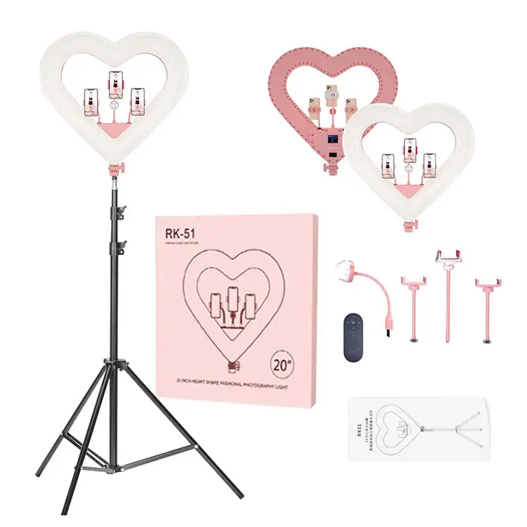 Anillo de luz Led con forma de corazón y trípode, equipo de iluminación de 20 pulgadas, 65w, 5500k, para selfis y vídeos
