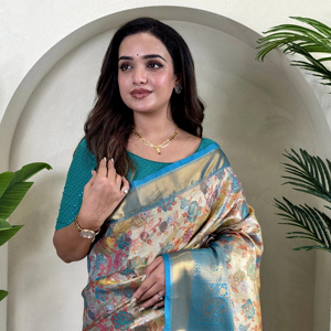 Dernière exclusivité inspirée Kanchipuram soie Sari fantaisie doré Jari travail indien Bollywood mariée classique fête de mariage vêtements ethniques - Product Image 1