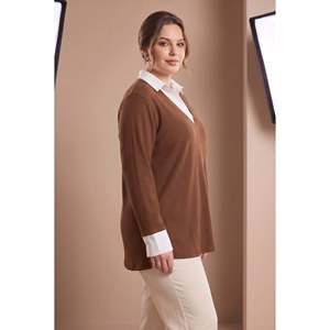 เสื้อคอปกแต่งลาย ขนาดใหญ่ สีน้ำตาล - Product Image 4