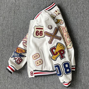 เสื้อแจ็กเก็ตเบสบอลของผู้ชายเสื้อแจ็กเก็ตสีดำแขนเสื้อบอมเบอร์สไตล์วิทยาลัยซิปผ้าใบสำหรับฤดูหนาว - Product Image 4