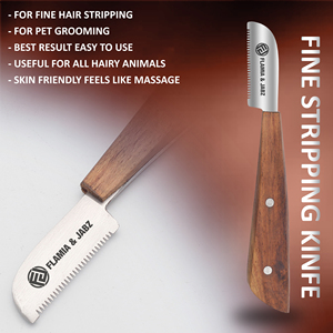 Juego de 6 uds. De herramientas de aseo canino de acero inoxidable, cuchillos de cardado, peines con mango de madera para limpieza de mascotas - Product Image 6