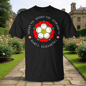 Camiseta con Diseño de Rosas y Monarcas de la Historia de Inglaterra (Reyes y Reinas Tudor) para Uso Promocional - Product Image 3