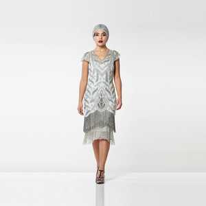 Robe de soirée élégante en tissu crêpe longueur thé pour femmes décontractée à manches courtes antistatique franges silhouette droite pour les soirées - Product Image 1