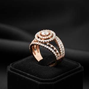 แหวนเพชรทรงกลมสไตล์วินเทจสำหรับผู้หญิง ทองคำขาว 18K ประดับเพชรทรงบริลเลียนท์ พร้อมตัวเรือนแบบหนามเตย ชุบโรเดียม - Product Image 3