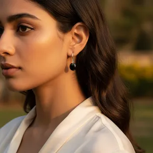 Boucles d'oreilles pendantes en argent 925 avec onyx noir pour femmes, boucles d'oreilles tendance - Product Image 1