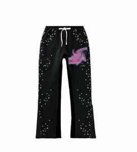 Ensemble survêtement homme décontracté surdimensionné en molleton bouclette vintage délavé à l'acide, avec pantalon évasé, imprimés hivernaux et strass, séchage rapide - Product Image 4