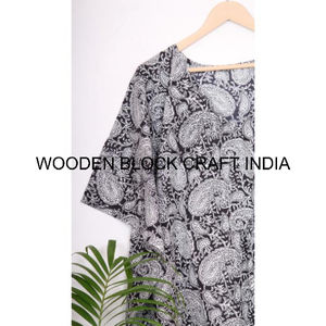 Long Kimono Summer Vacation Pure Cotton Midi Vintage Party Handmade Floral Print <b>Kaftan</b> Dress Women Modern Elastic Waist - Product Image 2