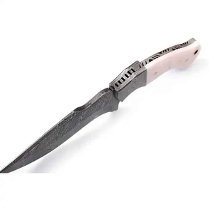 Vente en gros de couteau de skinner de chasse à lame fixe en acier Damas couteau de skinner en acier personnalisé avec étui en cuir - Product Image 1