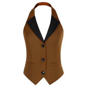 <span class=keywords><strong>Belle</strong></span> Poque vente en gros femmes Vintage contraste couleur gilet revers cranté dos nu femmes gilets et gilets - Product Image 6