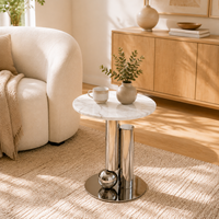 Table d'appoint ronde moderne et écologique avec plateau en marbre et base en acier inoxydable pour le salon, meubles de maison