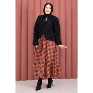 Vera Black Plush Cardigan Front-Tie Casual Bohemian Style Jacquard <b>Wool</b> Material Print Lace for Spring Summer Autumn Winter - Product Image 2