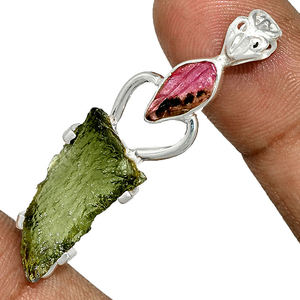 Colgantes de Moldavita, Gema Natural de Moldavita en Bruto, Colgante de Plata para Mujer, Cristal de Turmalina, Gema con Punta - Product Image 3