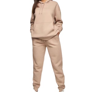 Women's Winter Fashion Custom Printed Two-Piece Set Cotton Fleece Sweatpants Hoodie Embroidery Logo Solid Pattern Streetwear - Product Image 1