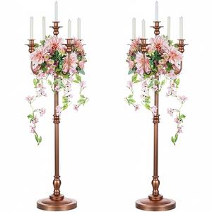 Candélabre en métal à 5 bras de conception récente, en cuivre antique, pour la décoration de la maison et des fêtes de mariage, centre de table, candélabre sur pied - Product Image 4