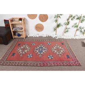 พรมตุรกีวินเทจโบฮีเมียนสีแดงสีน้ำเงิน4.3x7ฟุตคลาสสิกพื้นที่ขนาดใหญ่รูปสี่เหลี่ยมผืนผ้าการออกแบบการเย็บปะติดปะต่อกันวัสดุขนสัตว์น้ำยาง - Product Image 1