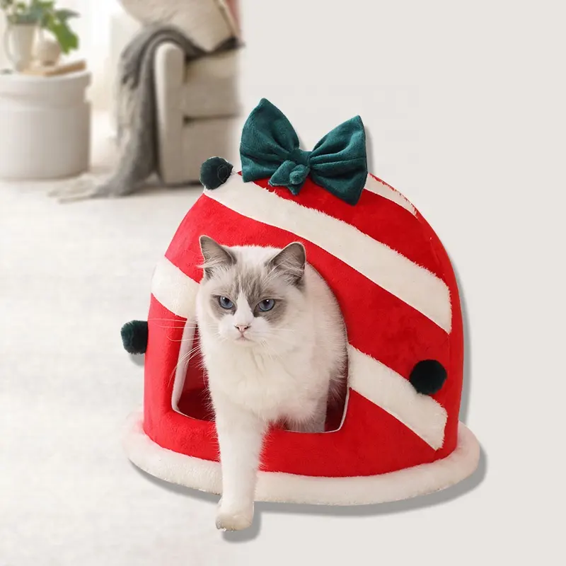Natal Pet Bed com Almofada Removível Ninho de Animais Pequeno Perfeito para Férias Cat Bed Gift Box Shape Inverno Quente