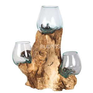 Vente en gros de triple bol en verre d'aquarium avec forme naturelle bol en verre fondu de décoration intérieure bol en verre fondu avec bois flotté - Product Image 1